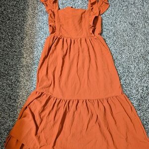 Orange Ruffle Sleeveless Dress